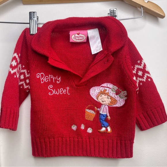 VTG Y2K Strawberry Shortcake 6-9M Sweater Red Knit Pullover